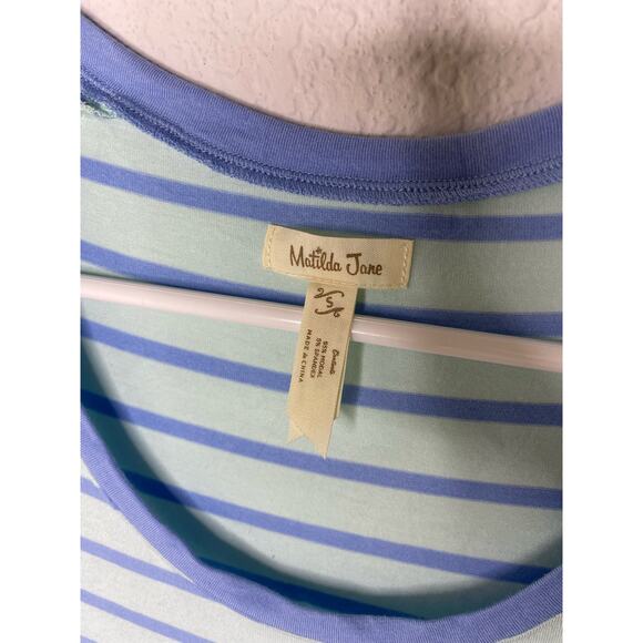 Matilda Jane Womens Small Blue Striped Oversize Tee Top 3/4 Sleeve Scoop Neck - Picture 5 of 5